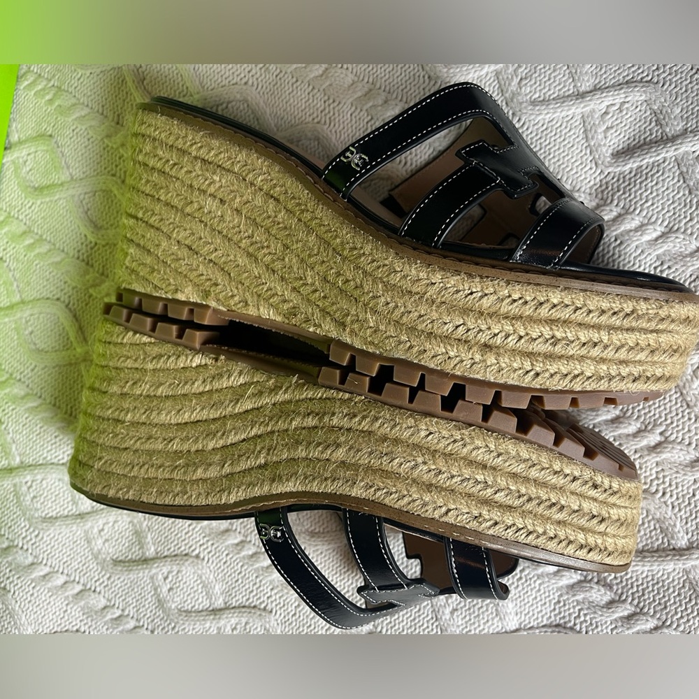 Sam Edelman Black Laine Platform Wedge Sandals Leather Women’s Size 9.5 - Picture 9 of 16